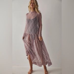 Free People Simple Touch Sheer Lace Maxi Slip